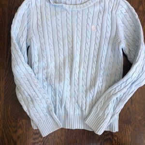 Polo/Ralph Lauren Cable Knit Crew Neck Sweater; Light Blue, Size P/S